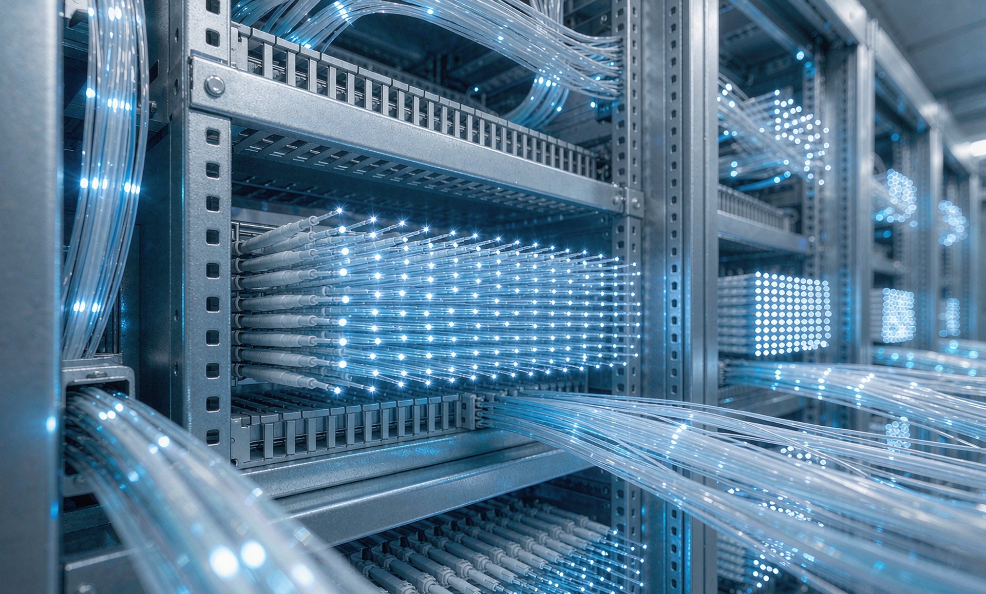 Representative data center fiber optic network backbone with structured cabling